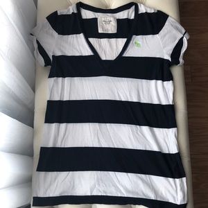 Navy and White V-Neck Abercrombie & Fitch Shirt